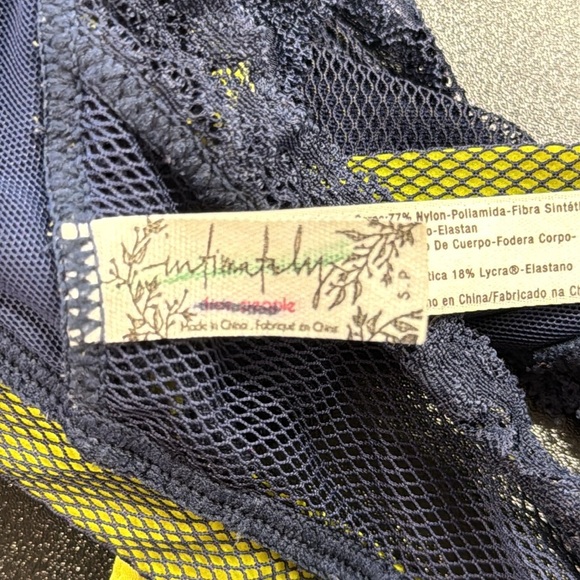 Intimately Free People Navy Blue Neon Lime See Through You Lace Plunge Bralette - Picture 6 of 7